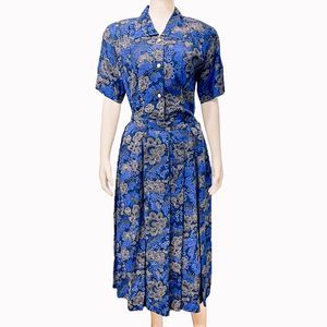 SK & Company Womens Blue Floral 2 Piece Blouse Top & Skirt Set Size 6